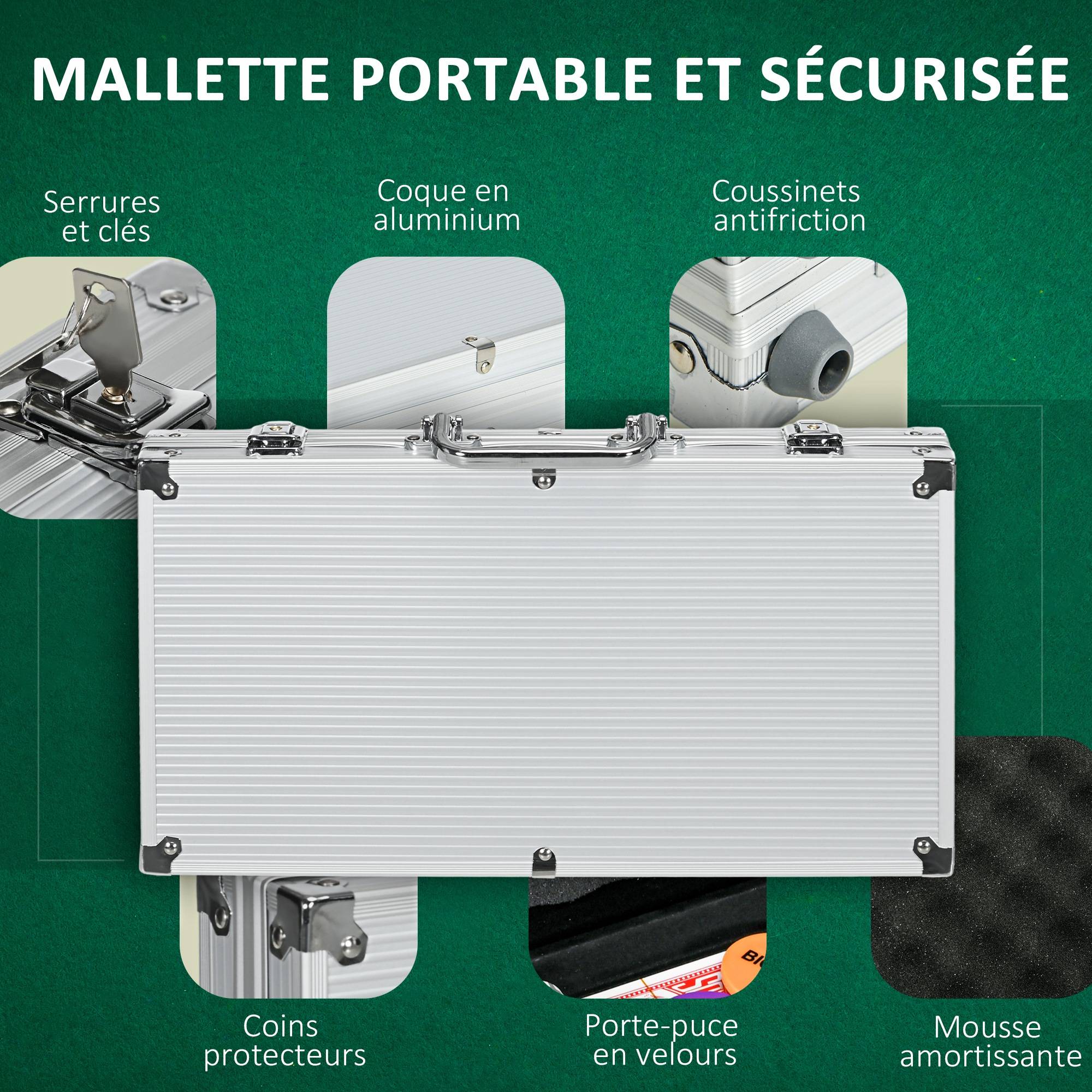 Mallette de Poker Coffret de Poker Complet, verrouillable, avec 300 jetons 2 Jeux de Cartes 3 boutons 1 Tapis en Feutre - Image 8