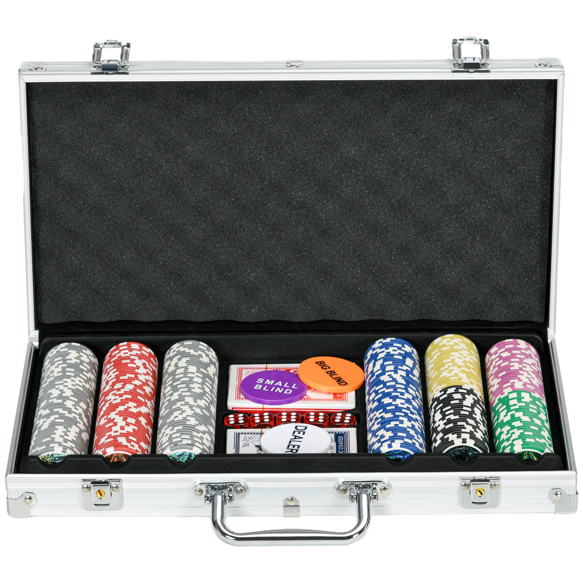 Mallette de Poker Coffret de Poker Complet, verrouillable, avec 300 jetons 2 Jeux de Cartes 3 boutons 1 Tapis en Feutre - Image 1