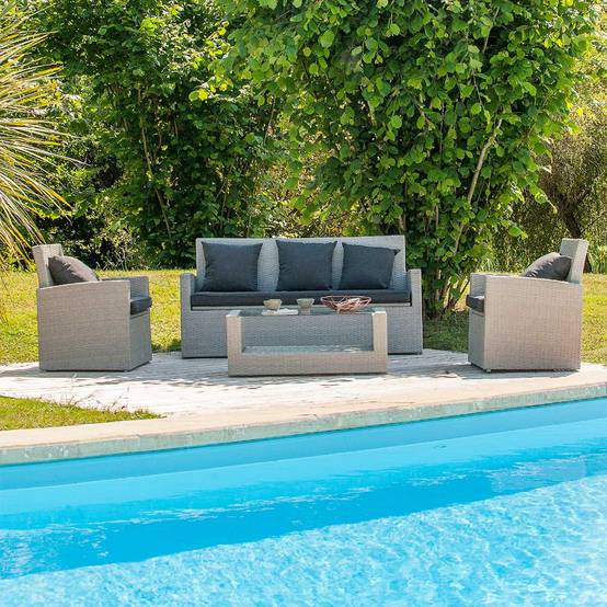 Dcb Garden - Salon de Jardin 5 Places en Résine Tressée "Porto-Vecchio" 160cm Gris - Image 4
