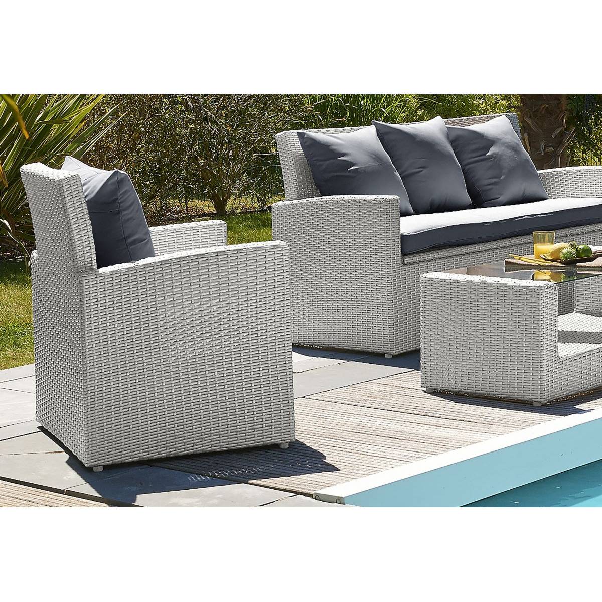 Dcb Garden - Salon de Jardin 5 Places en Résine Tressée "Porto-Vecchio" 160cm Gris - Image 3