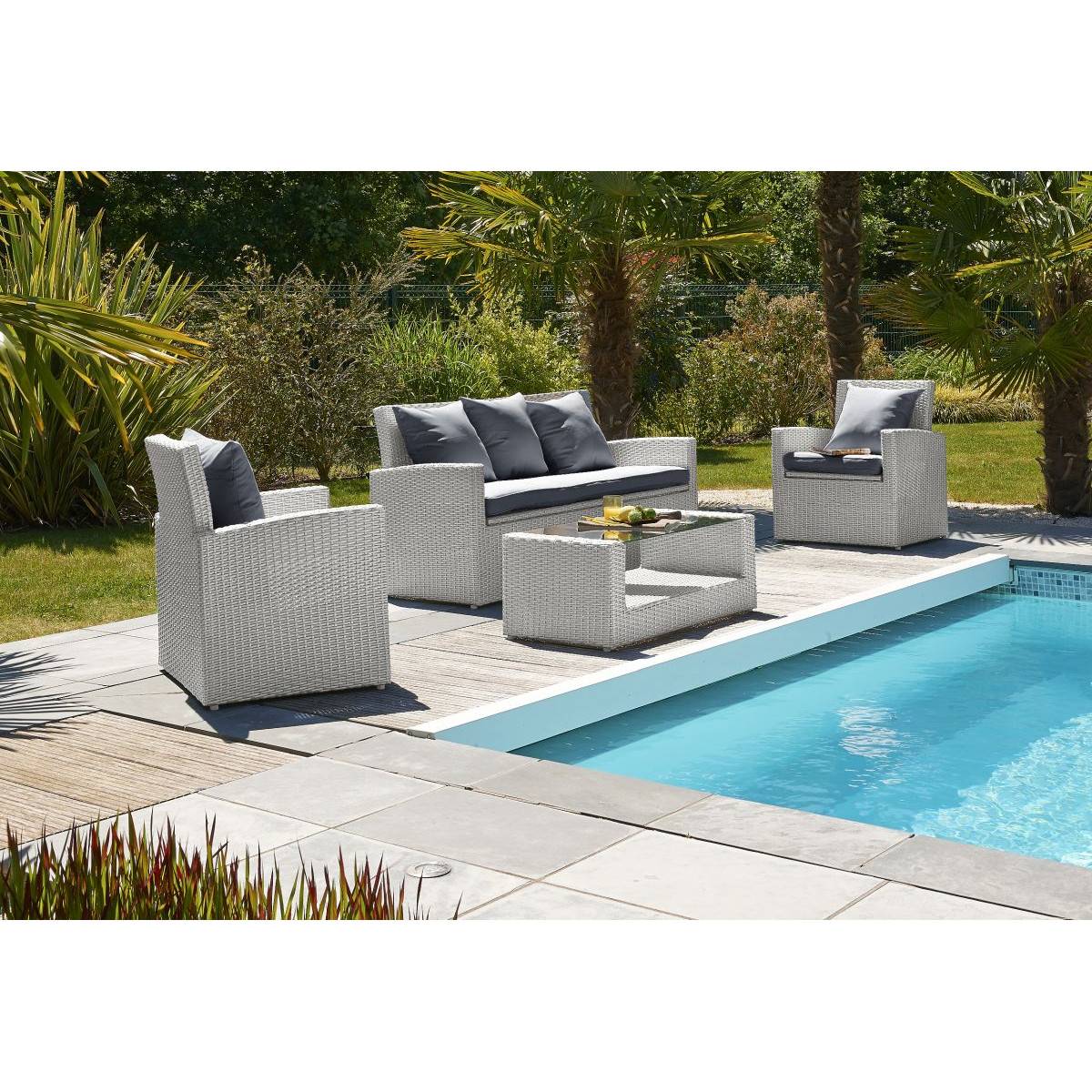 Dcb Garden - Salon de Jardin 5 Places en Résine Tressée "Porto-Vecchio" 160cm Gris - Image 5