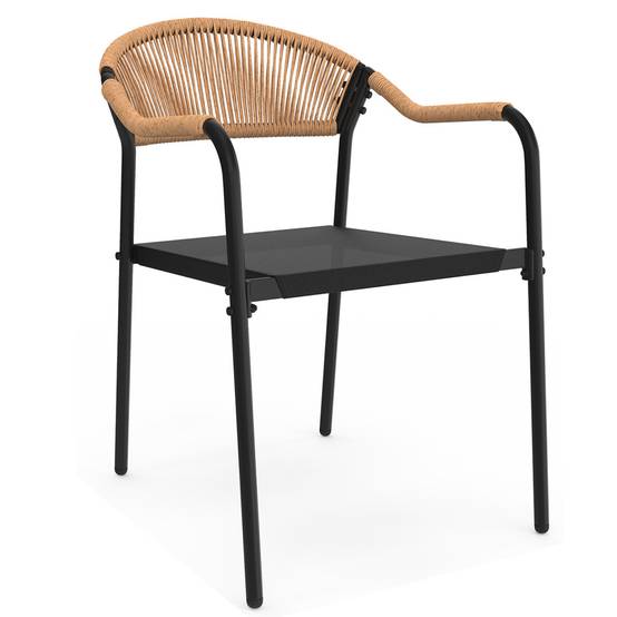Salon de jardin MADEIRA table 150 cm et 6 chaises cordage et textilène noir et rotin clair - Image 4