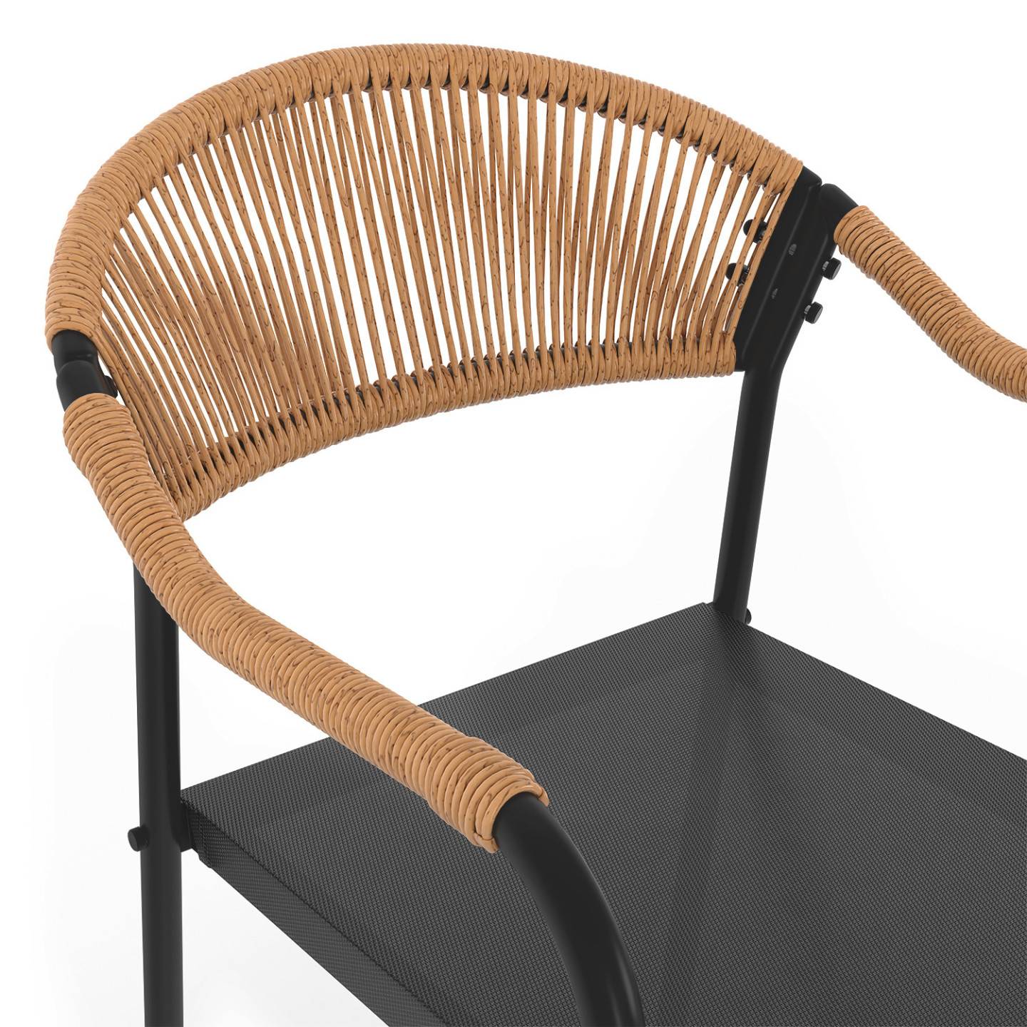 Salon de jardin MADEIRA table 150 cm et 6 chaises cordage et textilène noir et rotin clair - Image 8