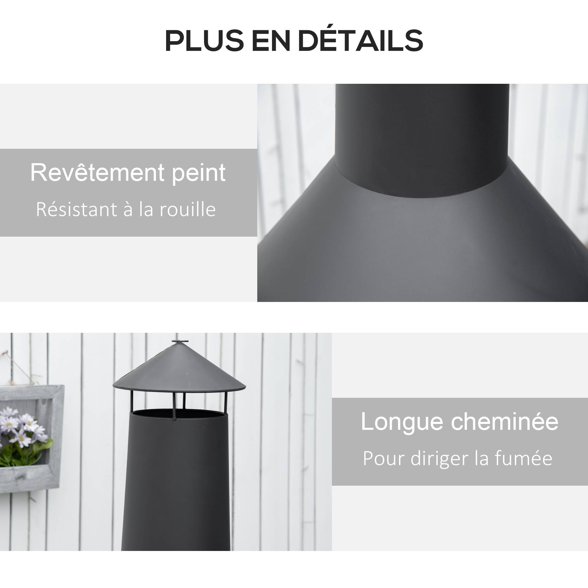 Outsunny - Brasero cheminée d'extérieur H.133 Ø 45 cm tisonnier large foyer - espace de rangement pour bûches - métal noir - Outsunny - Image 4