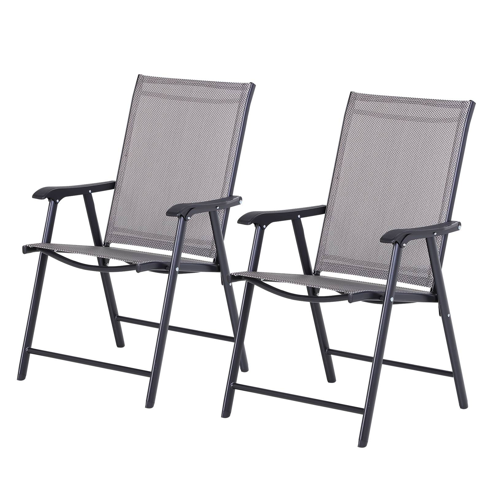 Lot de 2 chaises pliantes avec accoudoirs, chaises de camping et pêche en métal Gris, 58 x 64 x 94 cm - Image 1