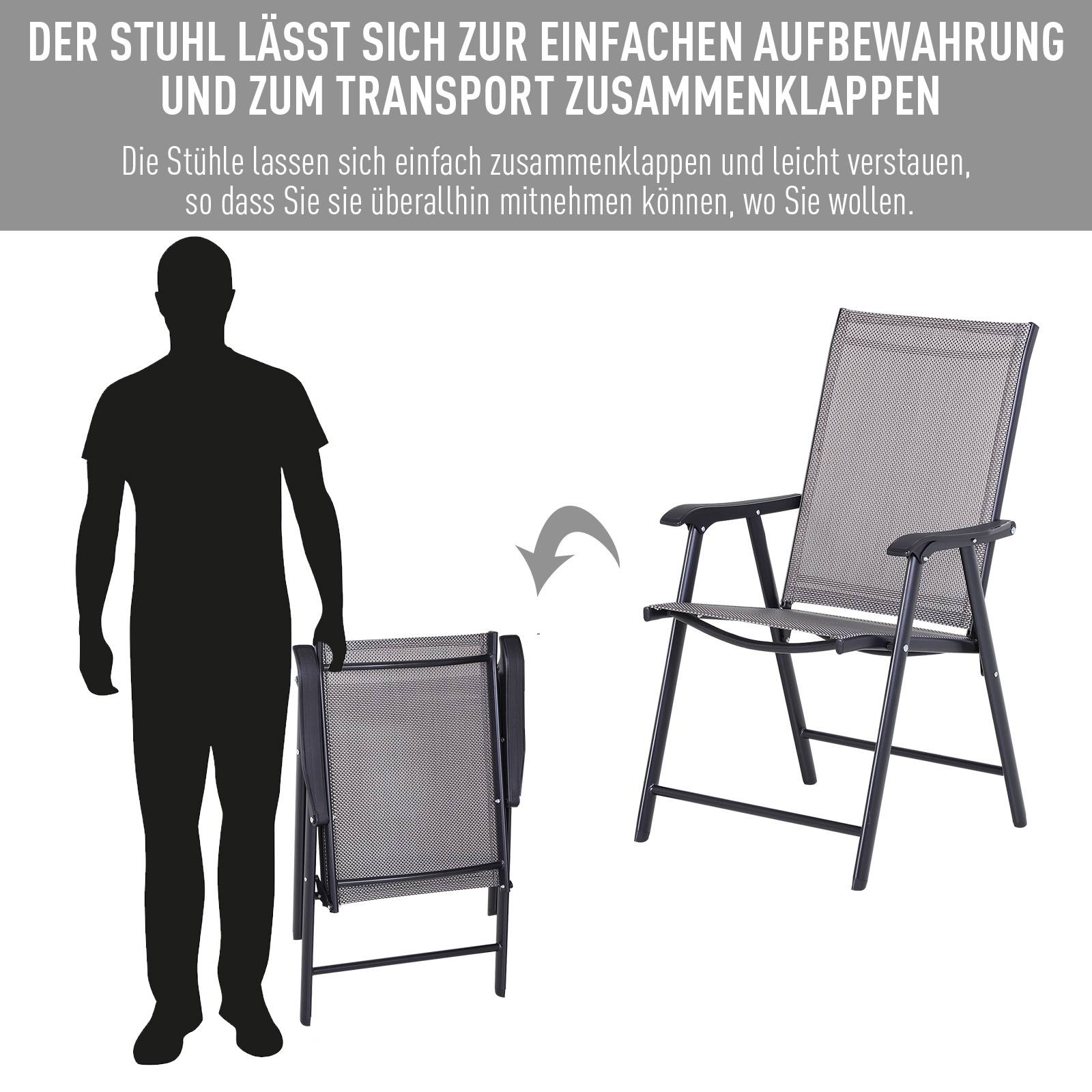 Lot de 2 chaises pliantes avec accoudoirs, chaises de camping et pêche en métal Gris, 58 x 64 x 94 cm - Image 5