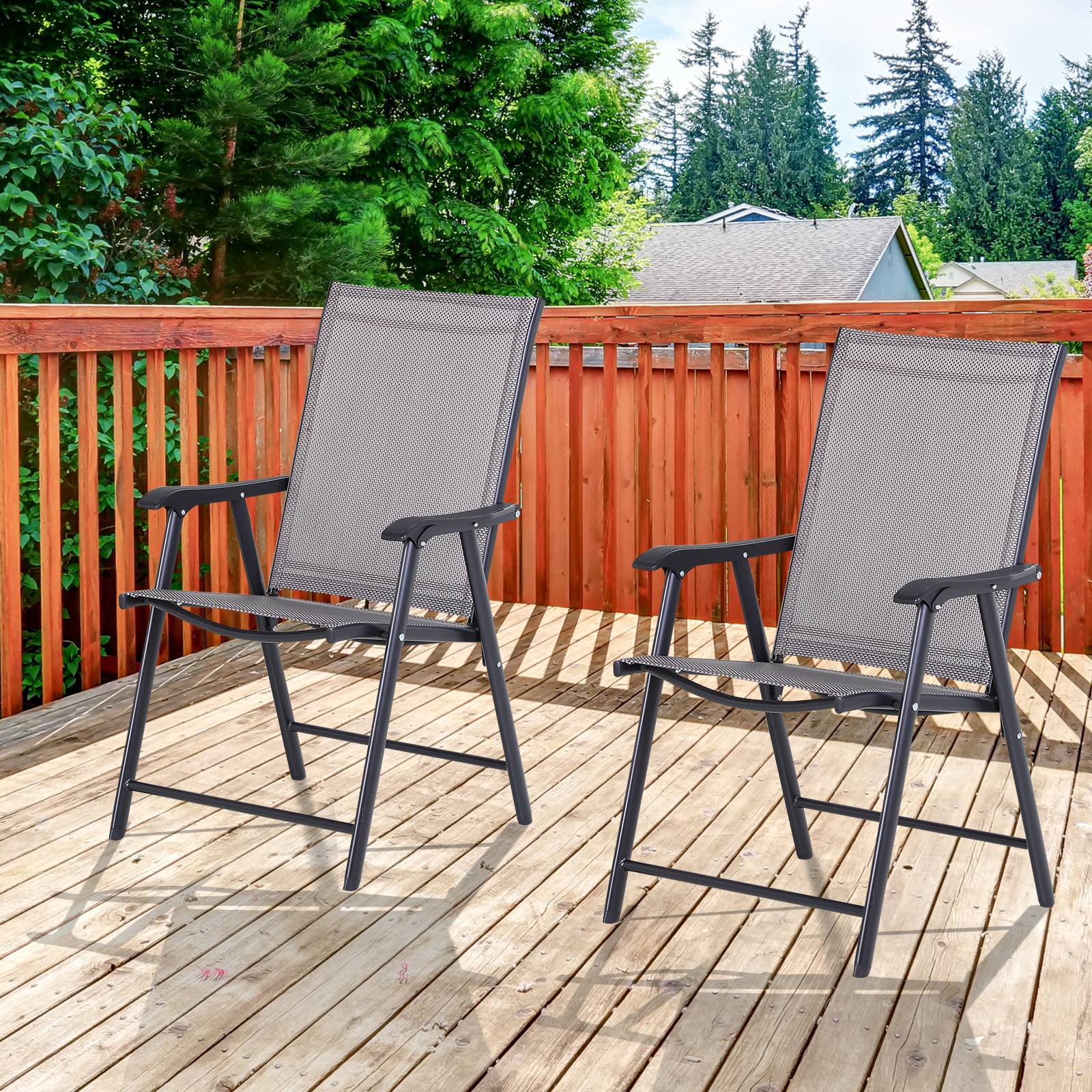 Lot de 2 chaises pliantes avec accoudoirs, chaises de camping et pêche en métal Gris, 58 x 64 x 94 cm - Image 2