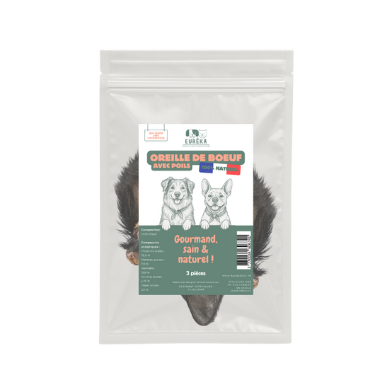 Oreilles de bœuf avec poils pour chiens – Friandises naturelles, effet vermifuge, riches en fibres - Image 1