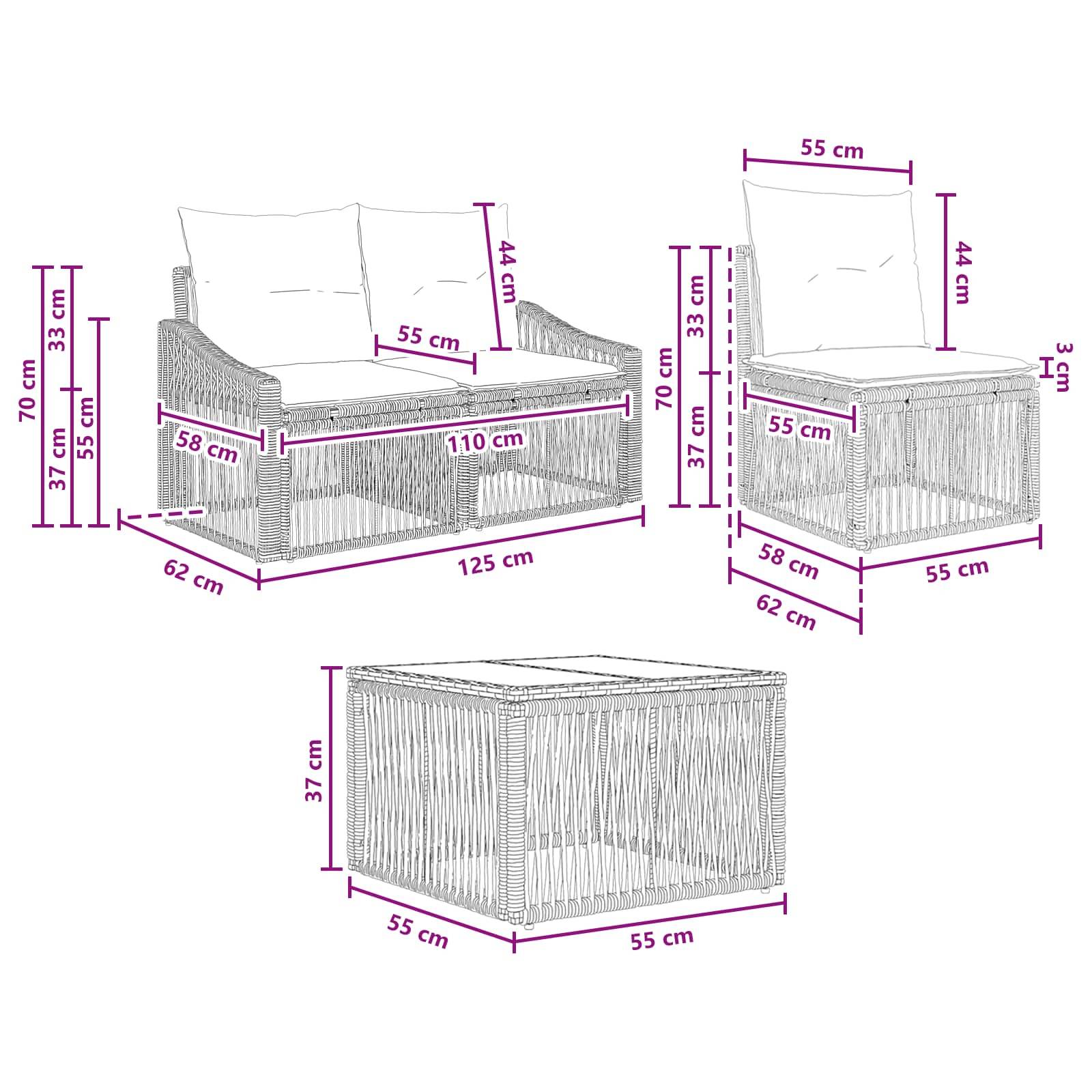 Vidaxl - Ensemble de canapé de jardin 4 pcs-Salons de jardin 4 place Noir polyrotin 714407 - Image 8