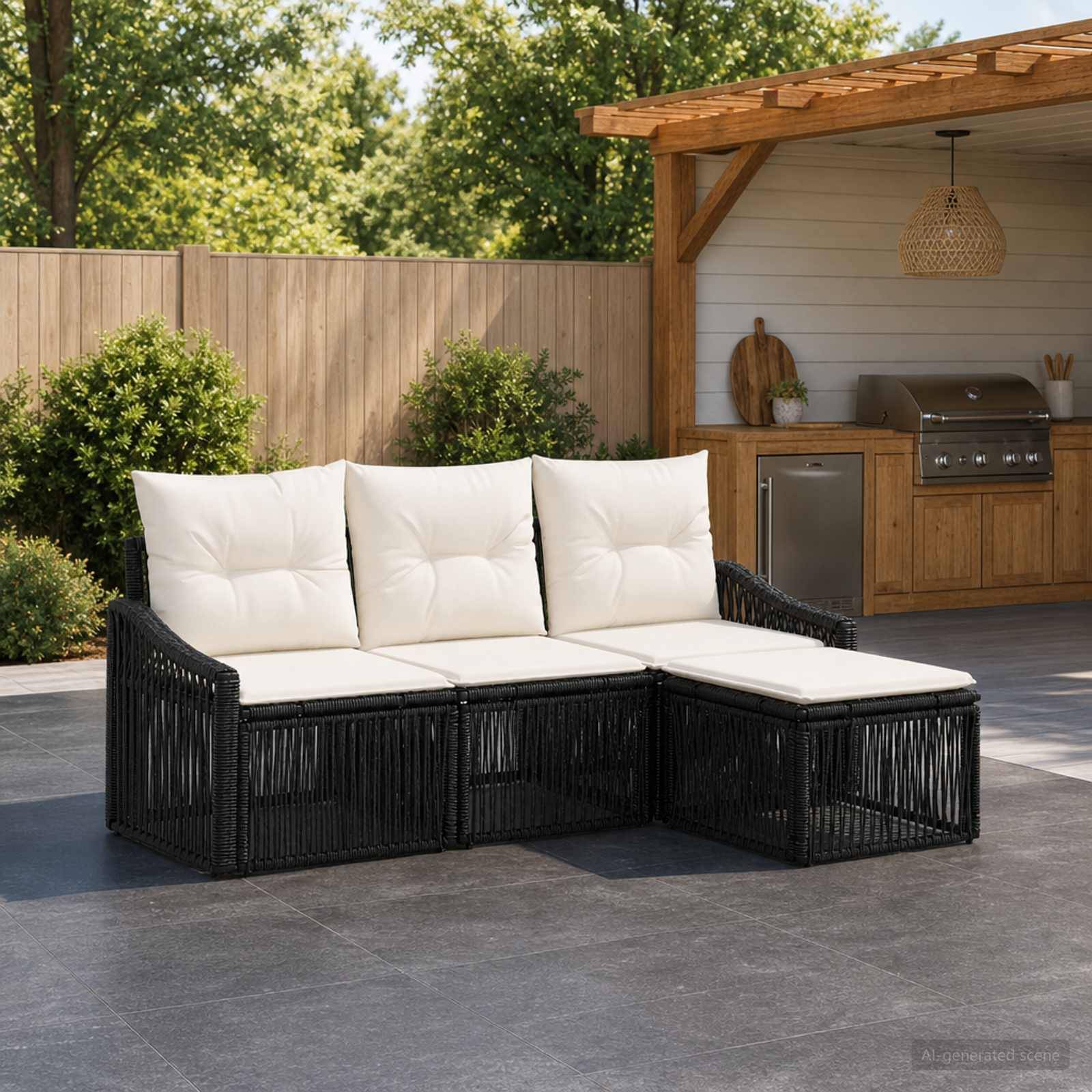 Vidaxl - Ensemble de canapé de jardin 4 pcs-Salons de jardin 4 place Noir polyrotin 714407 - Image 1