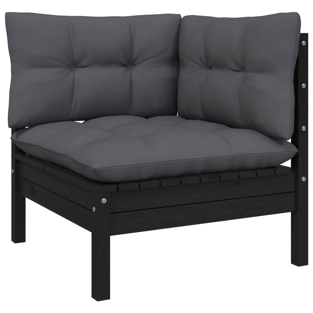 Helloshop26 - Salon de jardin meuble d'extérieur ensemble de mobilier 10 pièces avec coussins noir bois de pin solide - Image 2