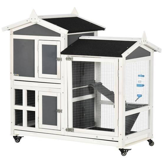 Clapier d'extérieur en bois pour 2 lapins avec bac amovible et enclos, 110 x 60 x 104 cm - Image 2