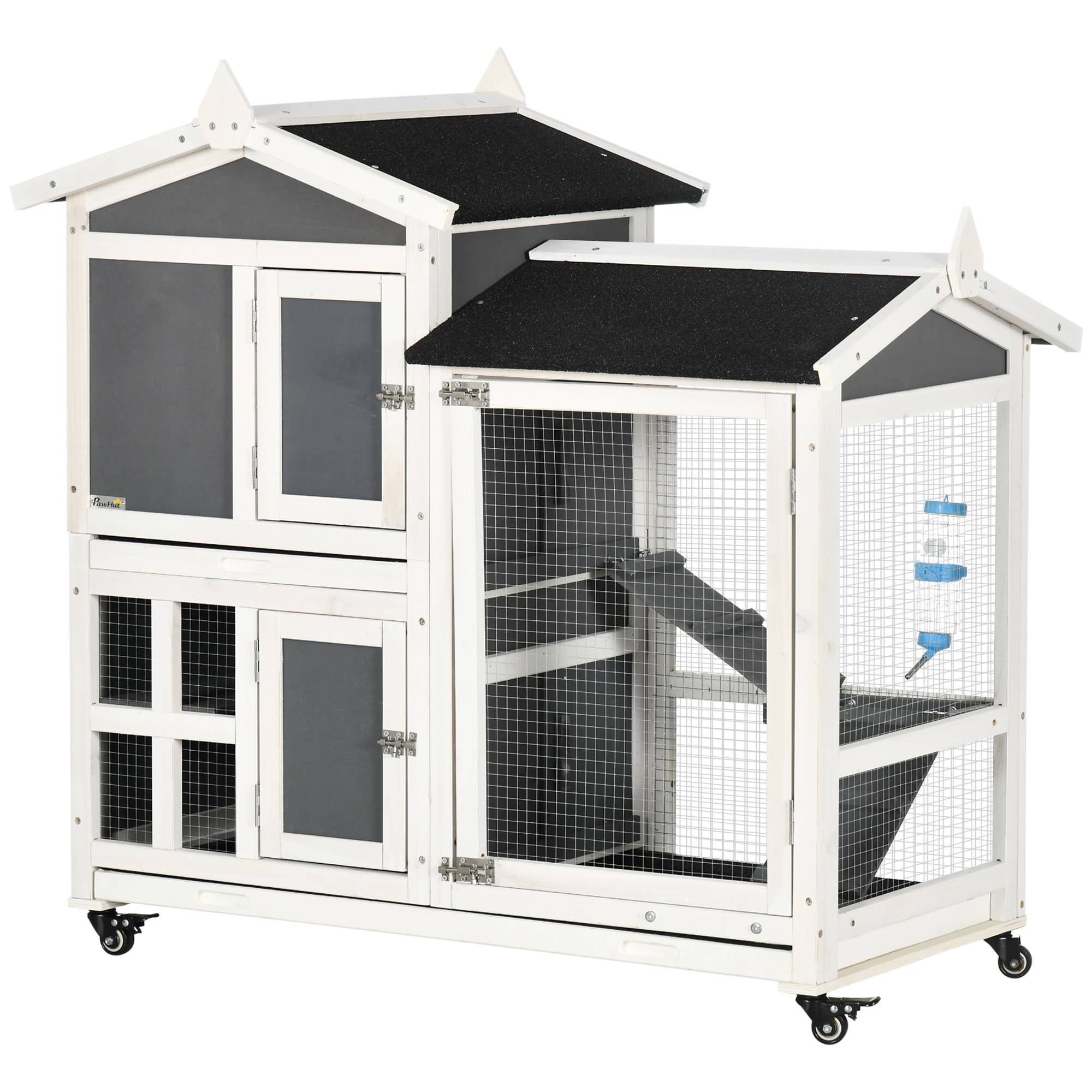 Clapier d'extérieur en bois pour 2 lapins avec bac amovible et enclos, 110 x 60 x 104 cm - Image 2
