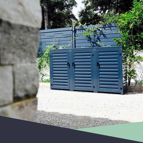 Cache Poubelle Extérieur Triple en Aluminium thermolaqué - Abri pour 3 conteneurs 120 Litres – Gris Anthracite RAL 7016 - Image 8