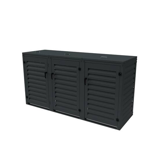 Cache Poubelle Extérieur Triple en Aluminium thermolaqué - Abri pour 3 conteneurs 120 Litres – Gris Anthracite RAL 7016 - Image 1