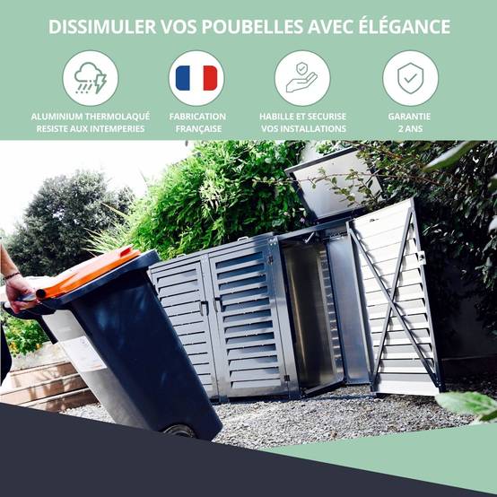 Cache Poubelle Extérieur Triple en Aluminium thermolaqué - Abri pour 3 conteneurs 120 Litres – Gris Anthracite RAL 7016 - Image 7