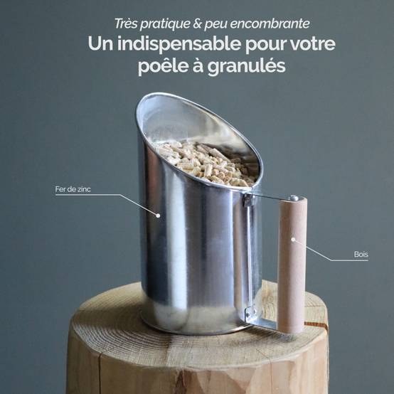 Pelle à granulés, pellets en fer de zinc et poignée en bois - 1.5L - Gris - Linxor - Image 3