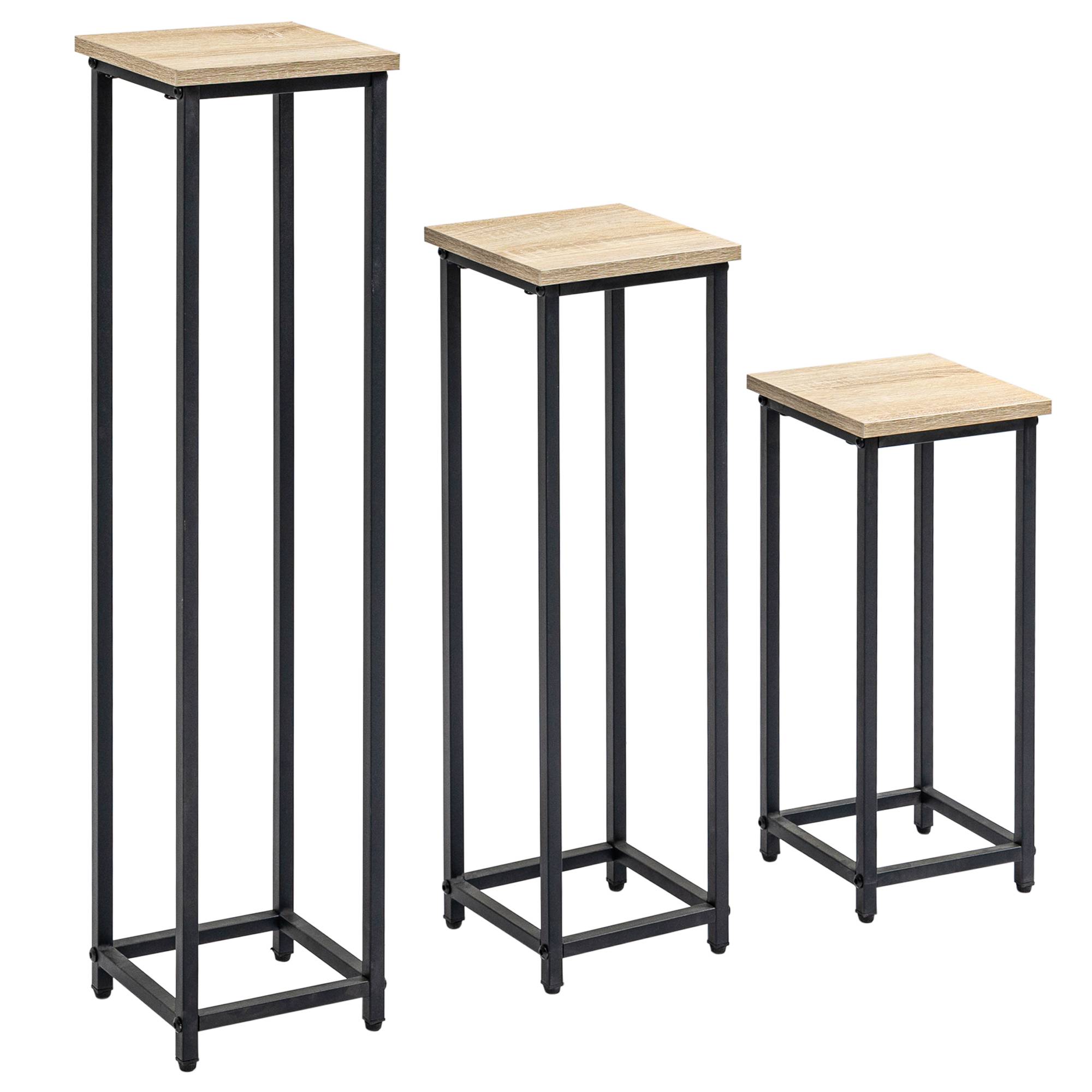 Lot de 3 supports pot de fleurs porte-plantes carrées empilables - 21 x 21 x 50/70/90 cm - acier - Image 2