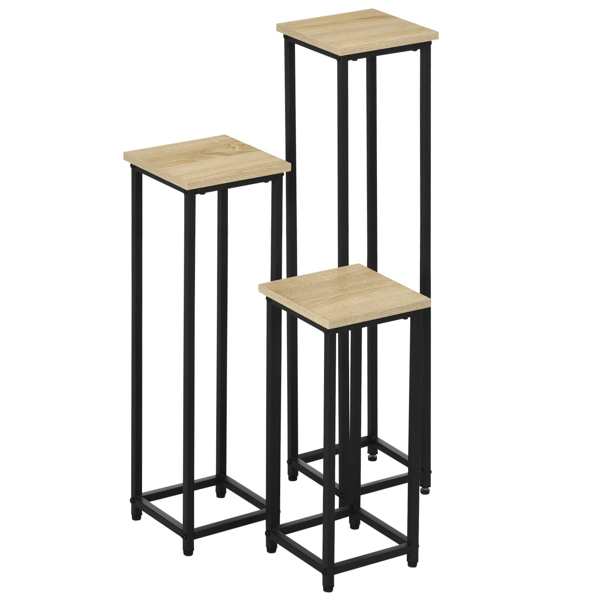 Lot de 3 supports pot de fleurs porte-plantes carrées empilables - 21 x 21 x 50/70/90 cm - acier - Image 9
