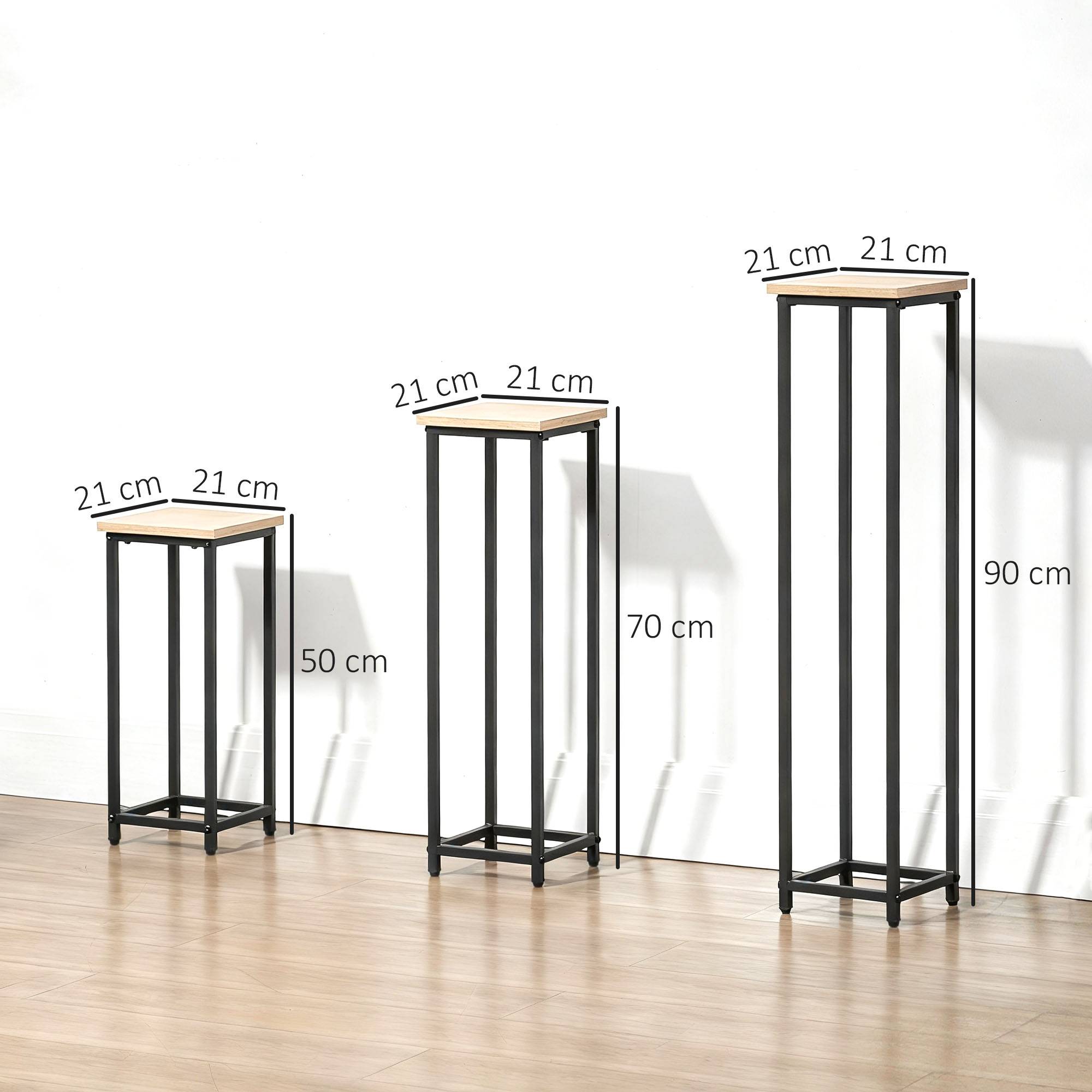 Lot de 3 supports pot de fleurs porte-plantes carrées empilables - 21 x 21 x 50/70/90 cm - acier - Image 5