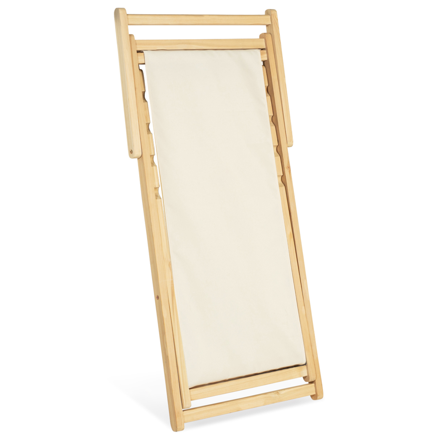 Lot de 2 chaises longues pliantes chilienne bois toile écrue - Image 4
