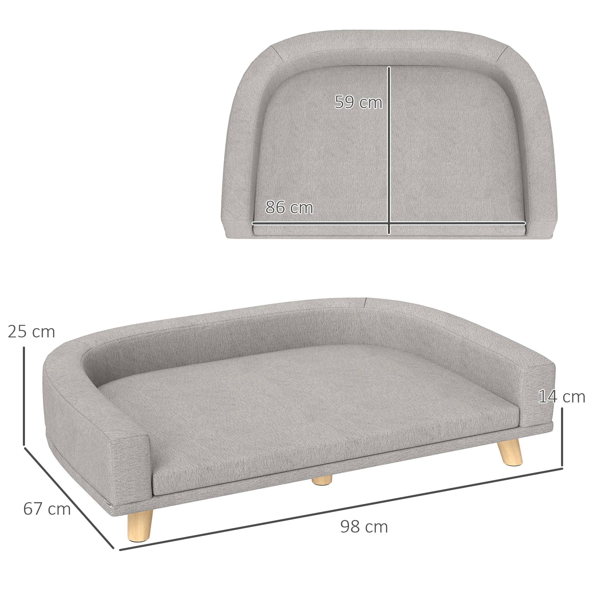 Sans Marque - Grand canapé-lit surélevé chien coussin lavable pieds bois charge 30kg 98x67x25 cm gris clair - Image 5