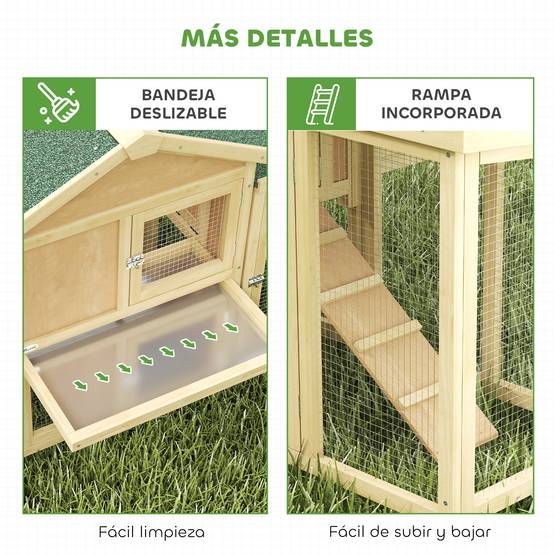 Grand poulailler d'extérieur en bois 204x85x93 cm avec pondoir, enclos, plateau amovible et perchoir naturel - Image 9