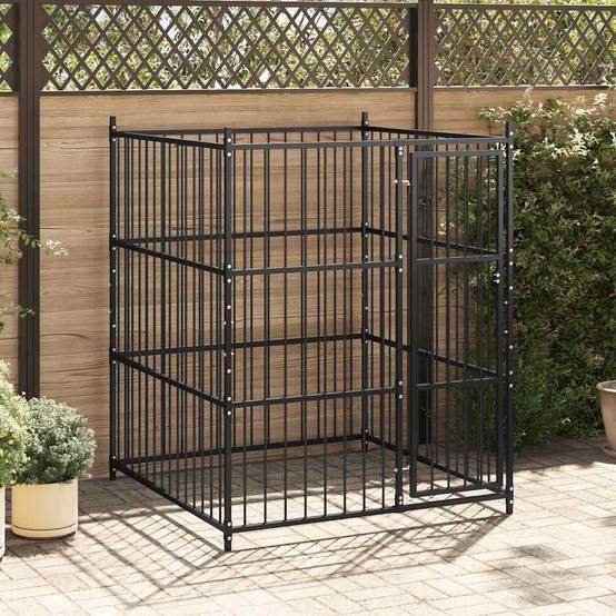 Enclos Chenil Extérieur pour Chien en Acier Robuste Parc de Jeu Sécurisé Carré 150x150cm Noir - ComfortXL Pet Living - Image 1