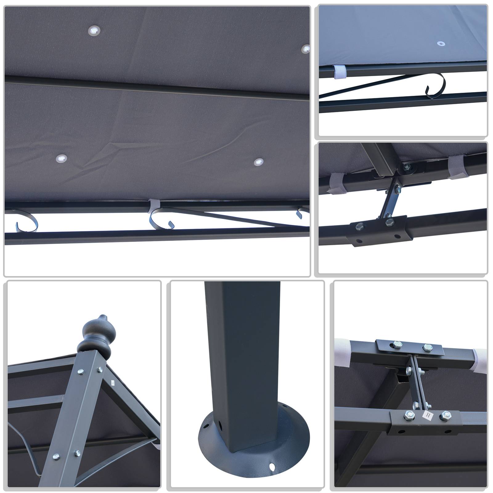 Outsunny - Pergola tonnelle adossable 3x3m imperméable anti-UV métal polyester gris - Outsunny - Image 7