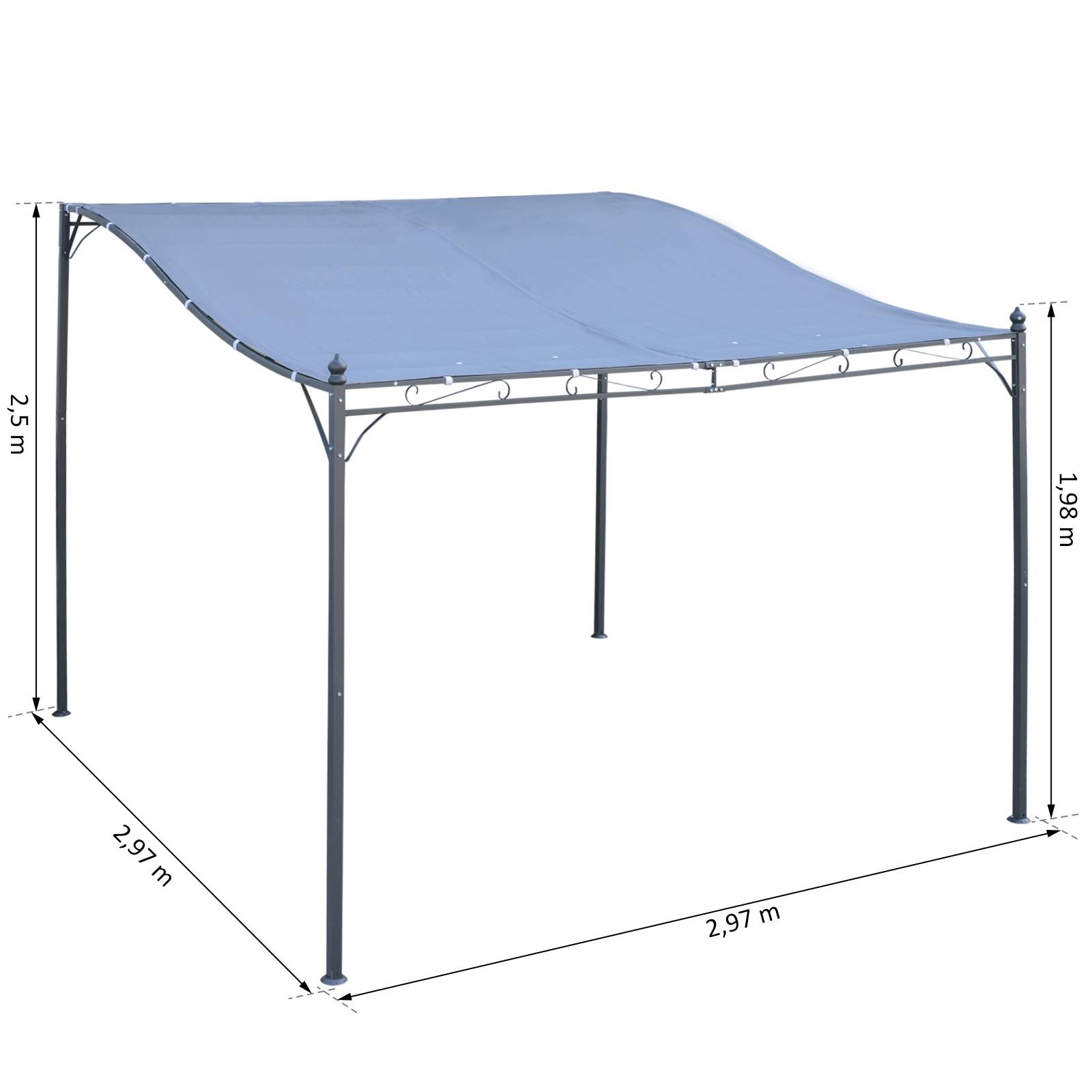 Outsunny - Pergola tonnelle adossable 3x3m imperméable anti-UV métal polyester gris - Outsunny - Image 3