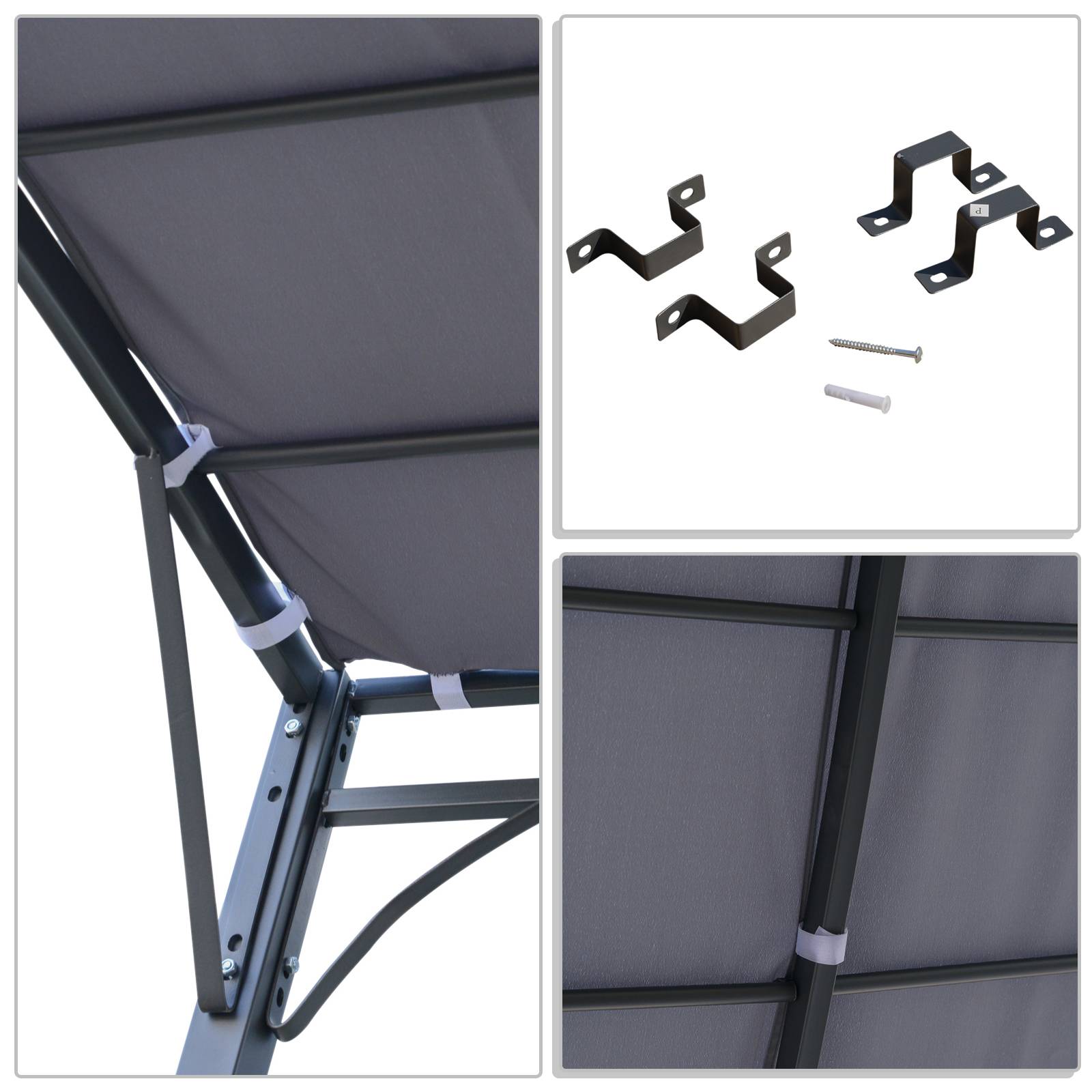 Outsunny - Pergola tonnelle adossable 3x3m imperméable anti-UV métal polyester gris - Outsunny - Image 9