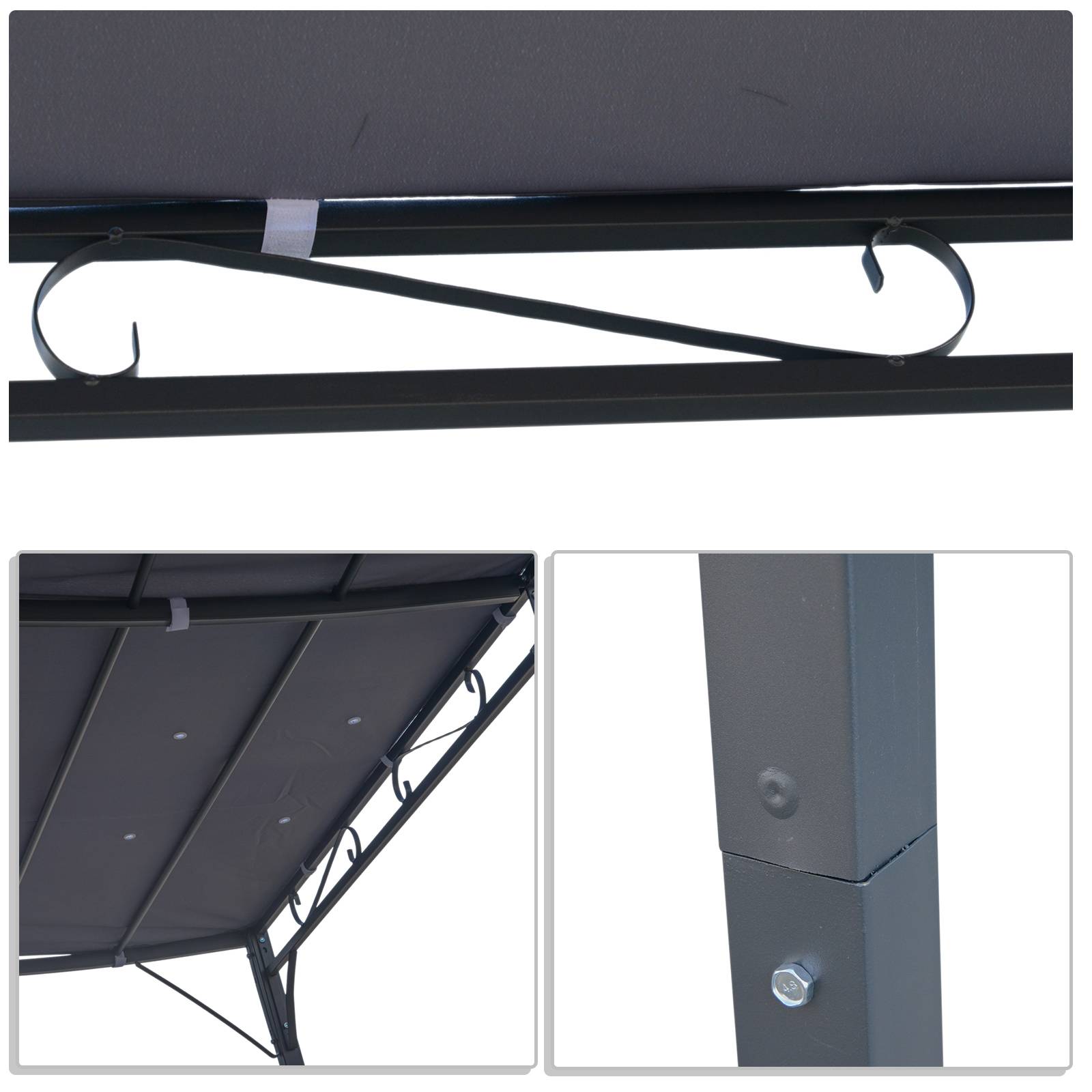 Outsunny - Pergola tonnelle adossable 3x3m imperméable anti-UV métal polyester gris - Outsunny - Image 8