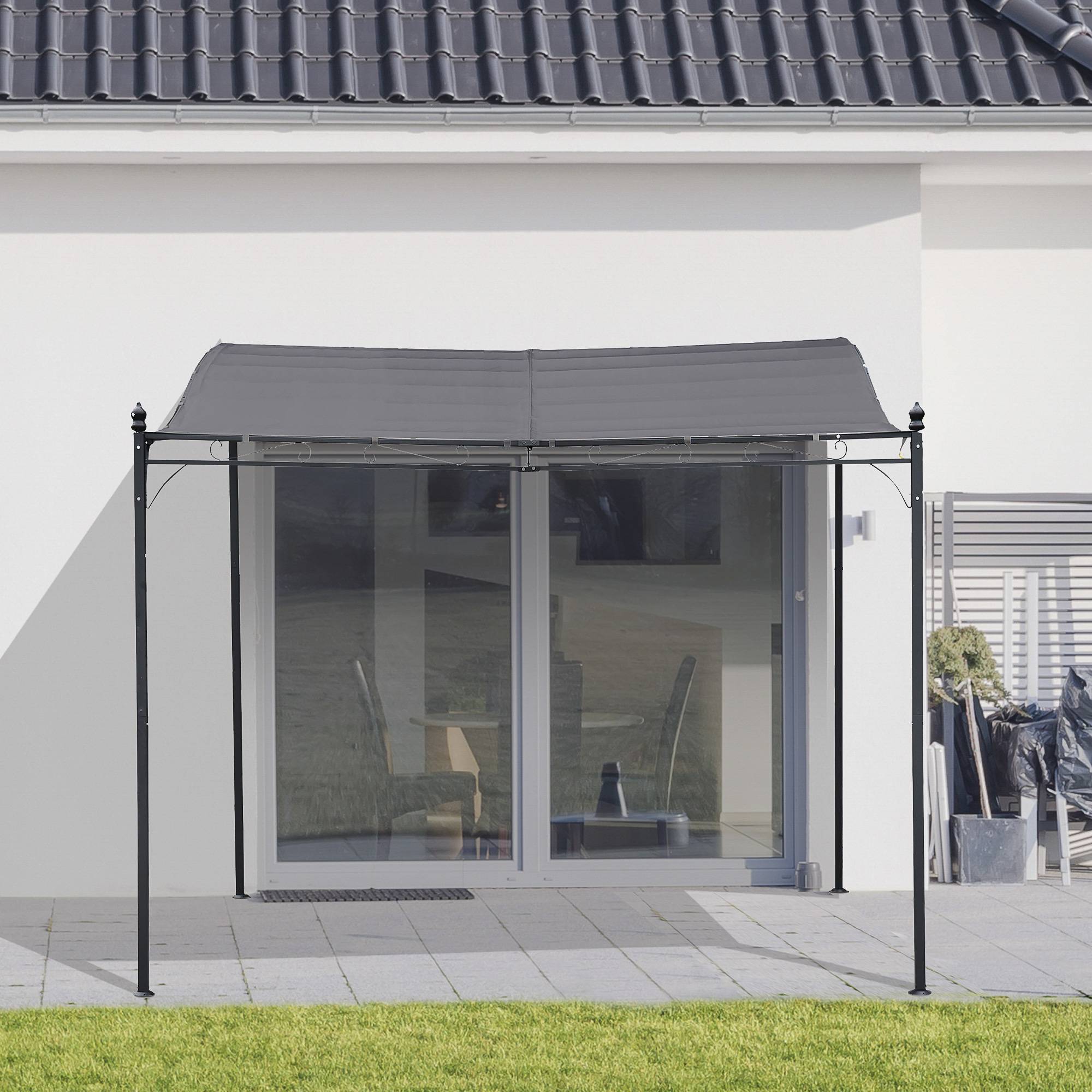 Outsunny - Pergola tonnelle adossable 3x3m imperméable anti-UV métal polyester gris - Outsunny - Image 2