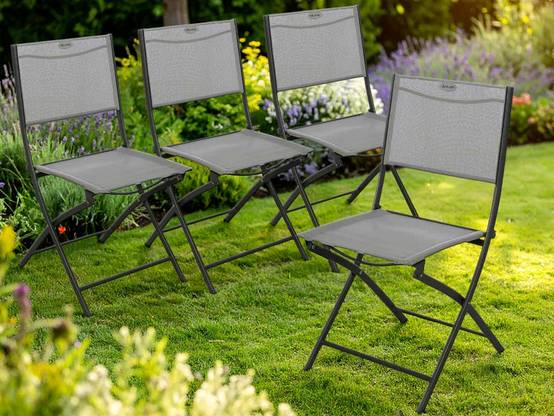 Hesperide - Lot de 4 Chaises de jardin pliante métal Modula Galet / Graphite - Hesperide - Image 2