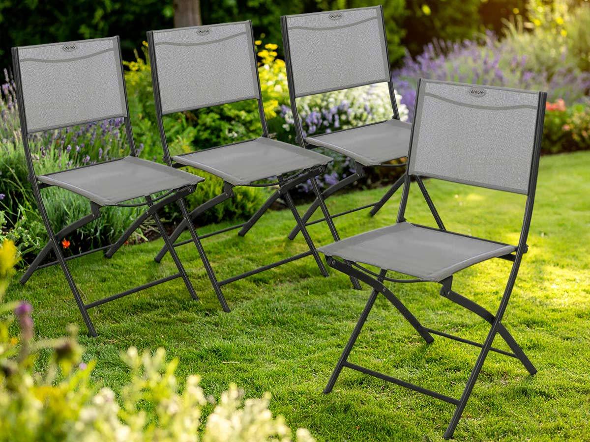Hesperide - Lot de 4 Chaises de jardin pliante métal Modula Galet / Graphite - Hesperide - Image 2