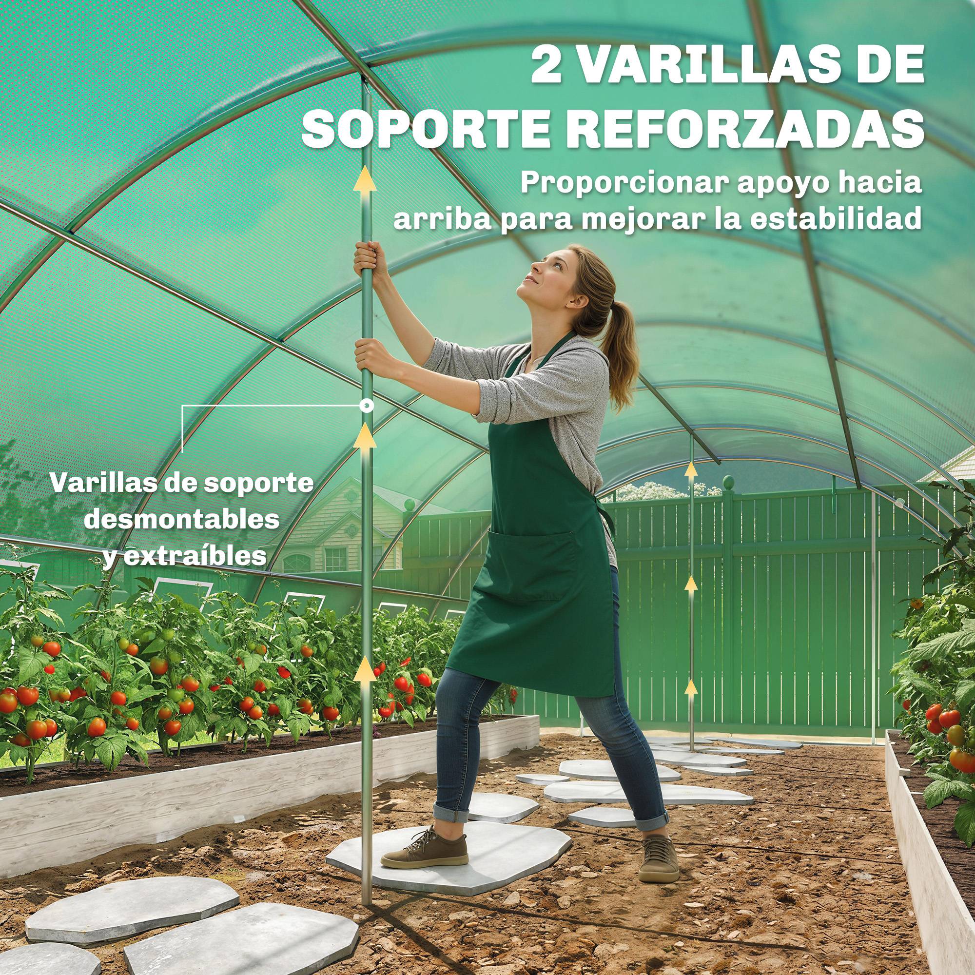 Serre tunnel avec 2 barres de support, 2 portes enroulables et fenêtres en filet, bâche en PE verte anti-UV - Image 7