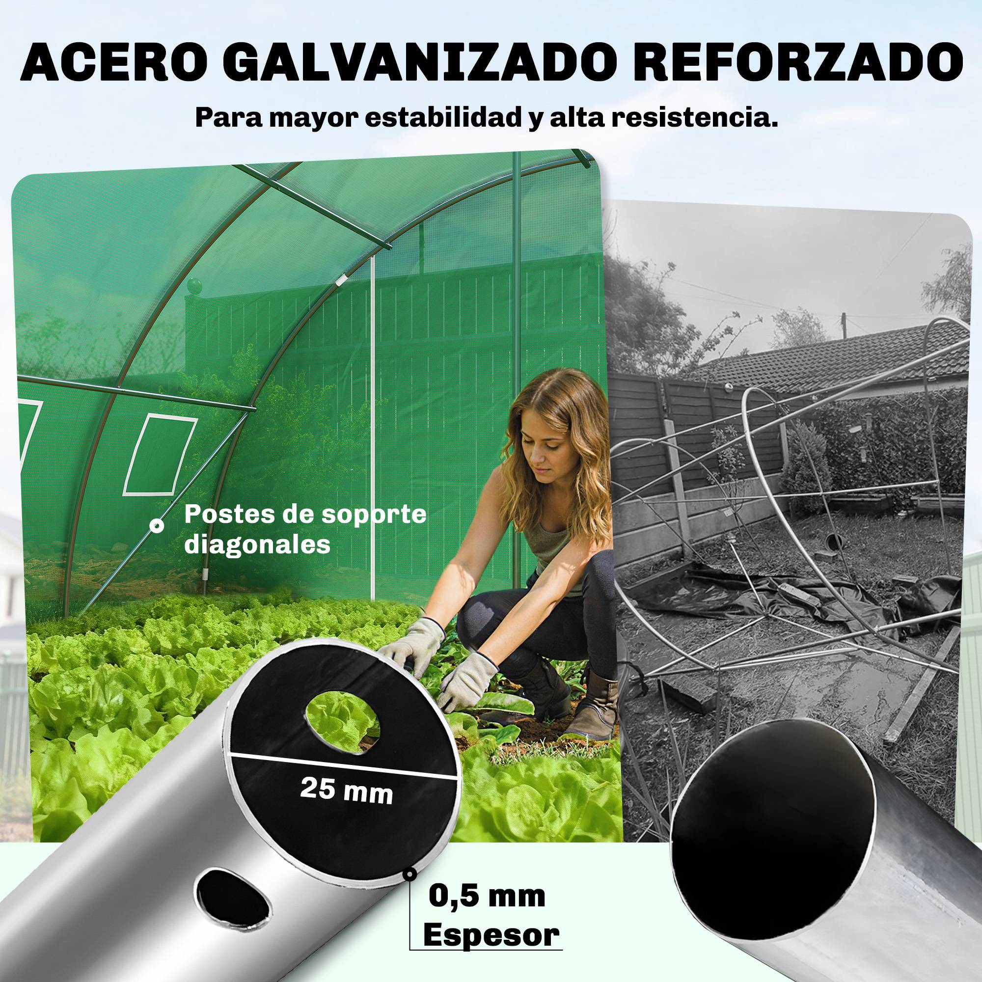 Serre tunnel avec 2 barres de support, 2 portes enroulables et fenêtres en filet, bâche en PE verte anti-UV - Image 6