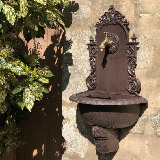 Fontaine de jardin murale extérieur fonte aluminium marron 75x44cm Chemin de campagne - Image 2
