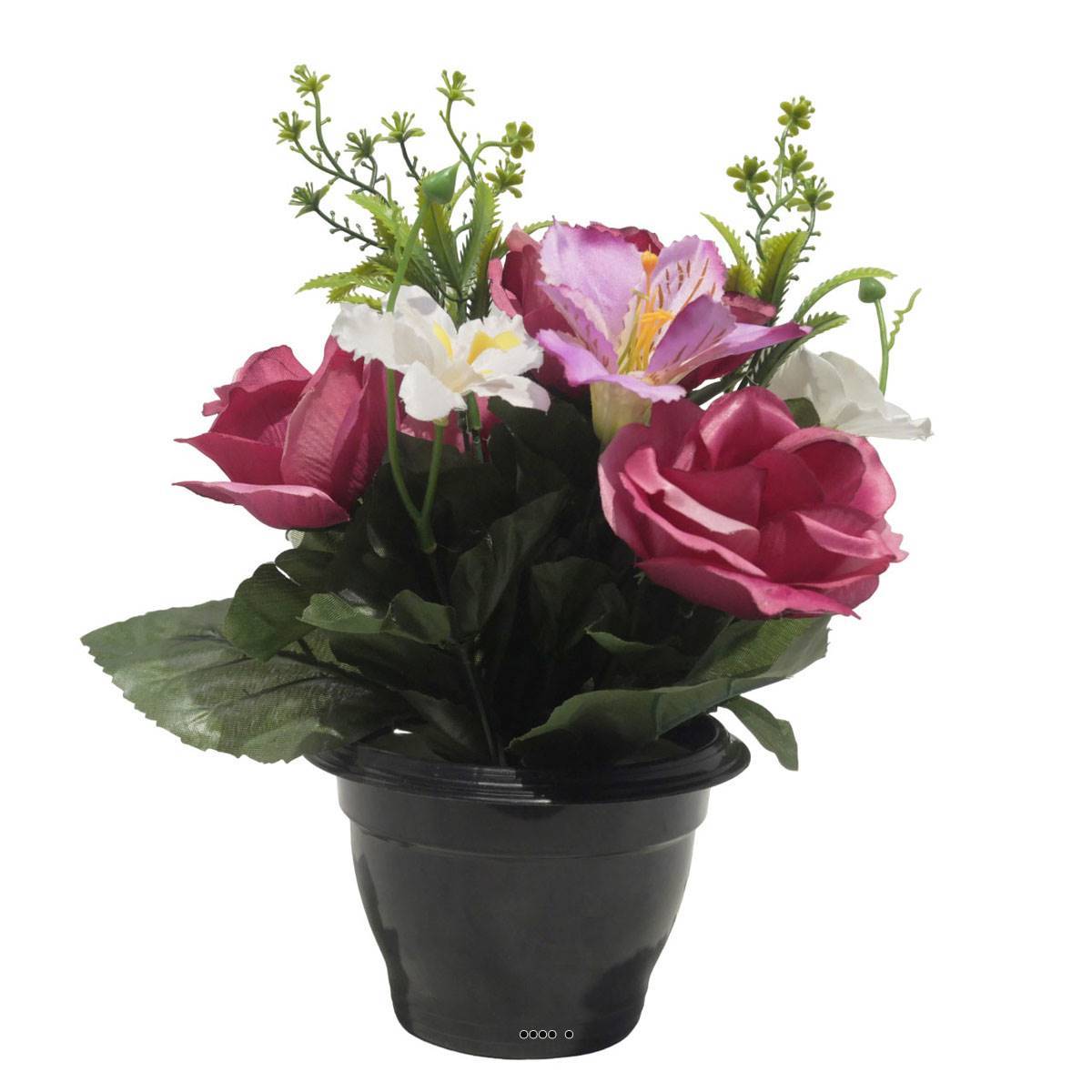 Artificielles - Pot pour les Tombes de Rose, Alstromeria et Orchidée artificiels pour la Toussaint Rose fushia - couleur: Rose fushia 730 - Image 1