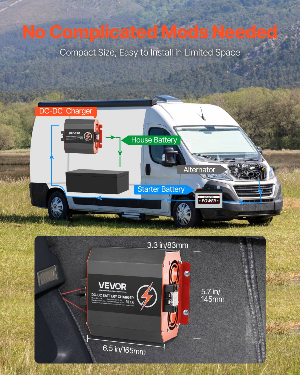 VEVOR Chargeur batterie CC-CC 12 V 30 A, 375 W, plomb, lithium, AGM. Voitures, camping-cars. - Image 6