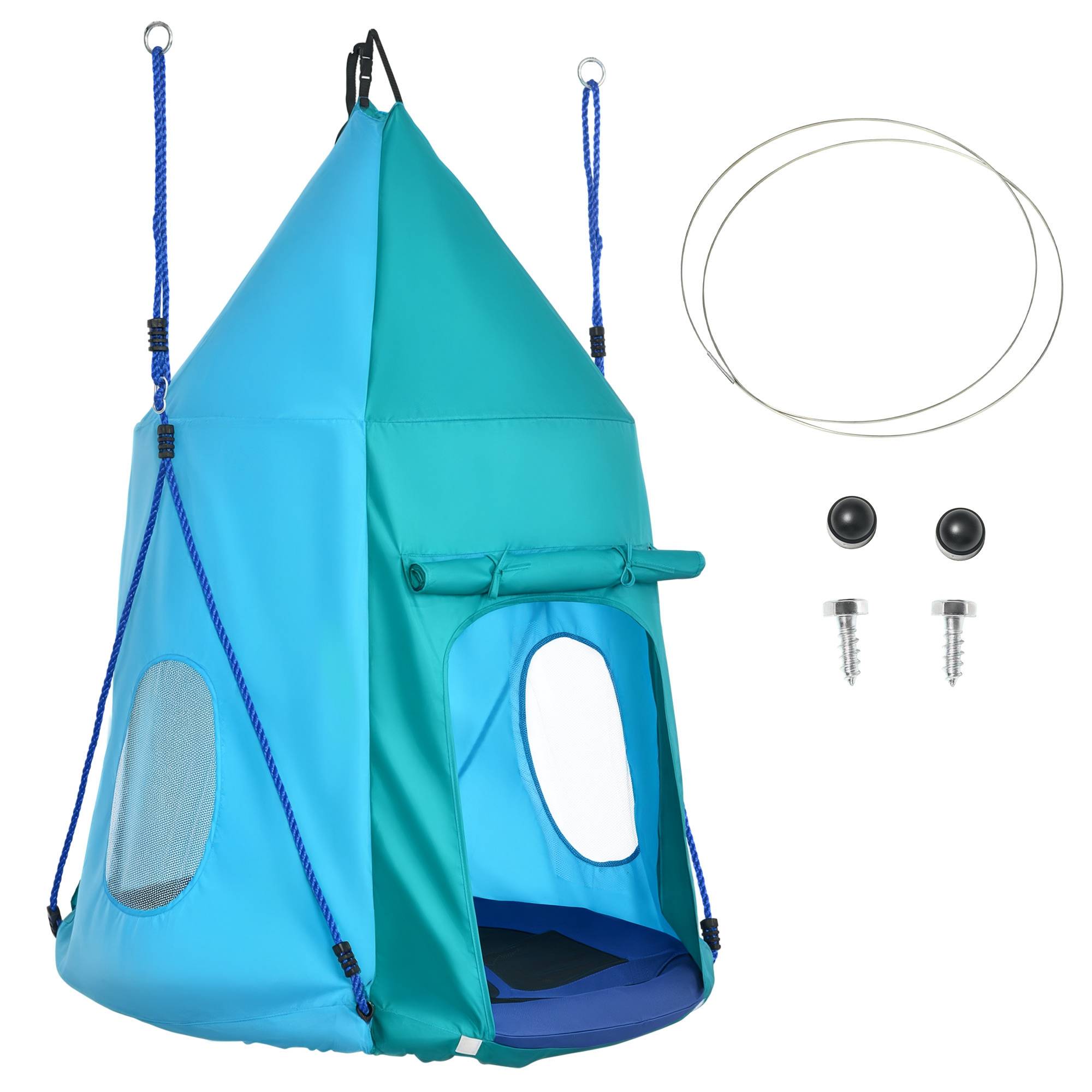 Balançoire nid oiseau tente amovible Ø100 cm charge max 150 kg corde réglable hauteur 120-180 cm bleue - Image 1