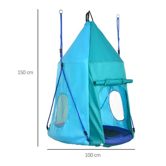 Balançoire nid oiseau tente amovible Ø100 cm charge max 150 kg corde réglable hauteur 120-180 cm bleue - Image 5
