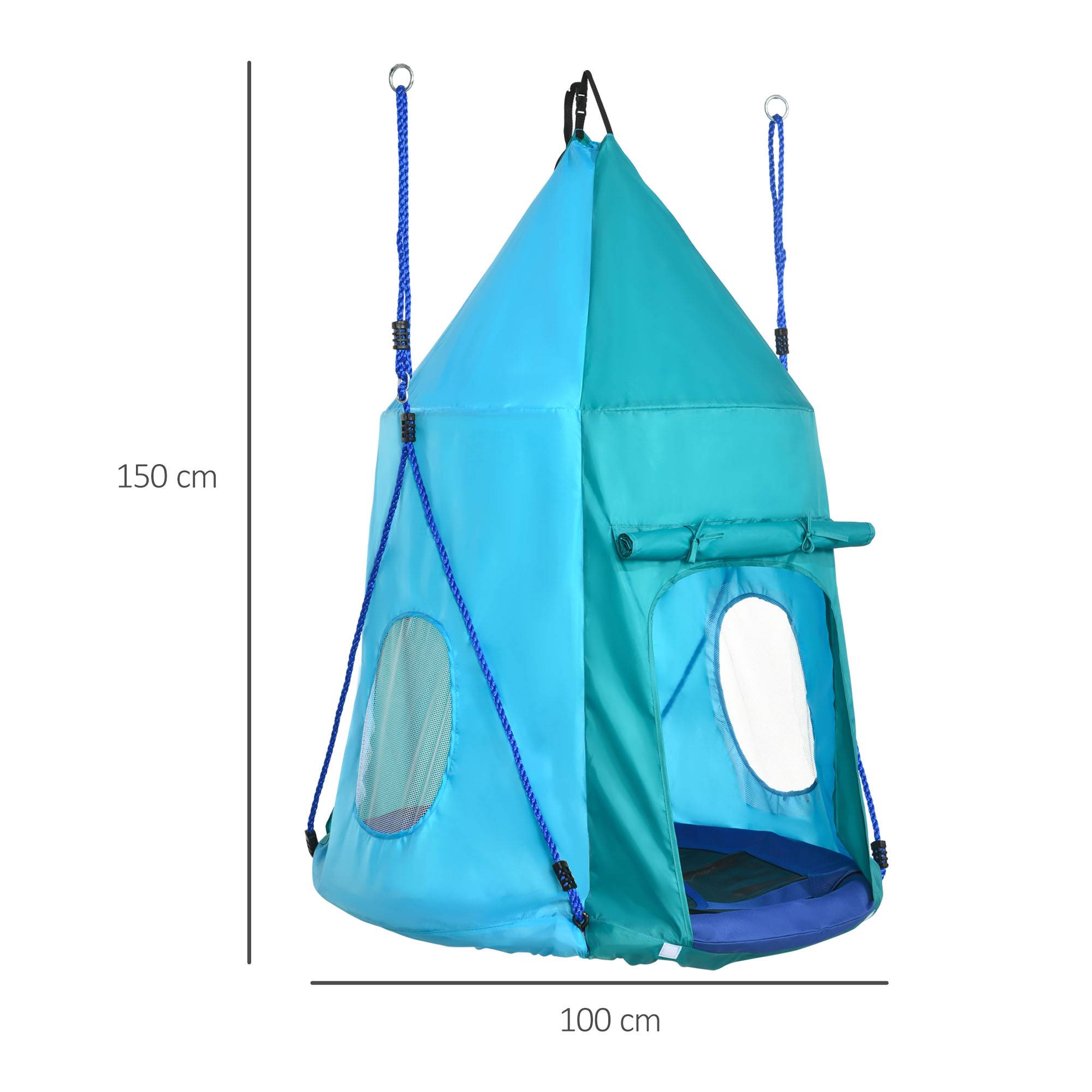 Balançoire nid oiseau tente amovible Ø100 cm charge max 150 kg corde réglable hauteur 120-180 cm bleue - Image 5