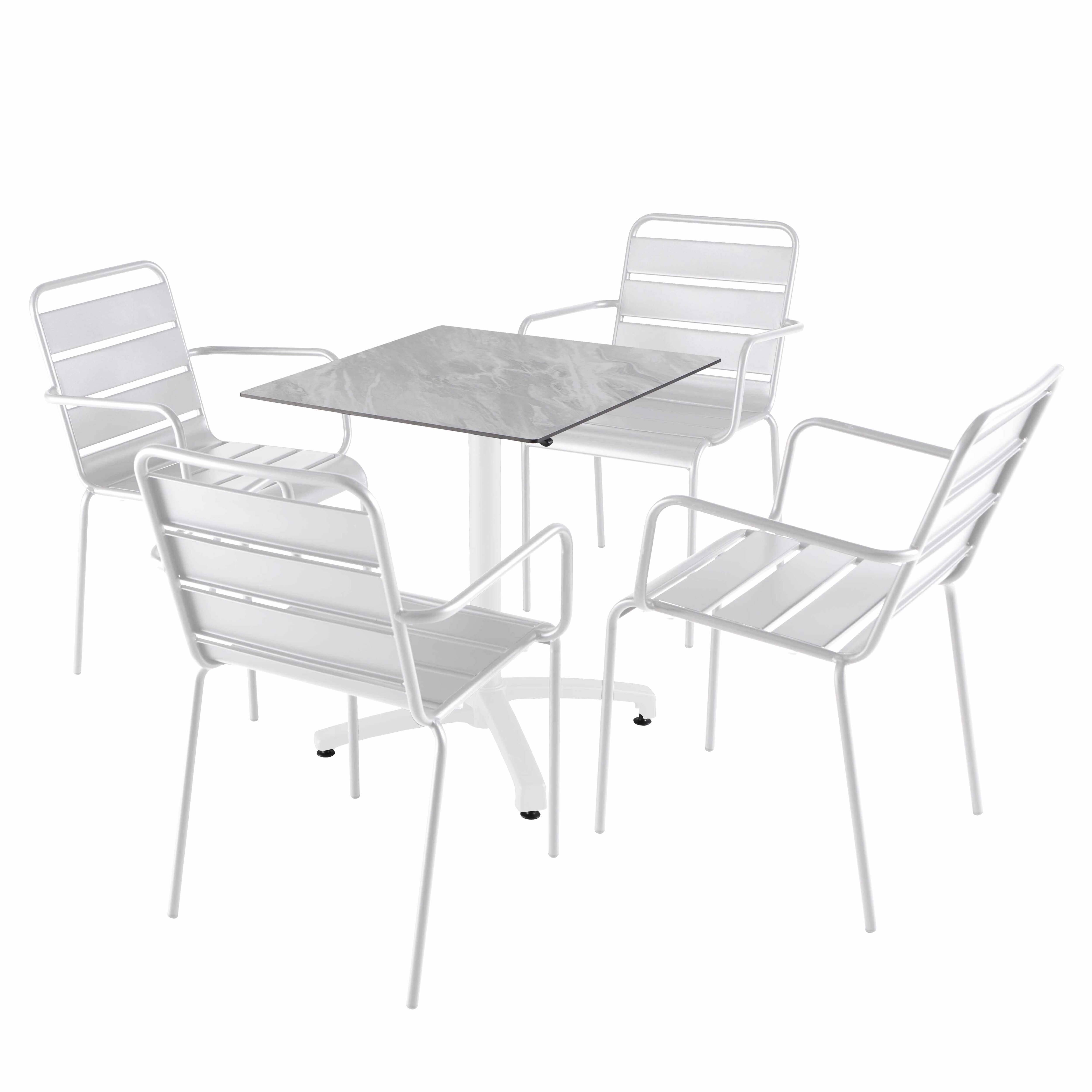 Oviala - Ensemble table 70 cm marbre et 4 chaises en métal blanc - Oviala - Image 1