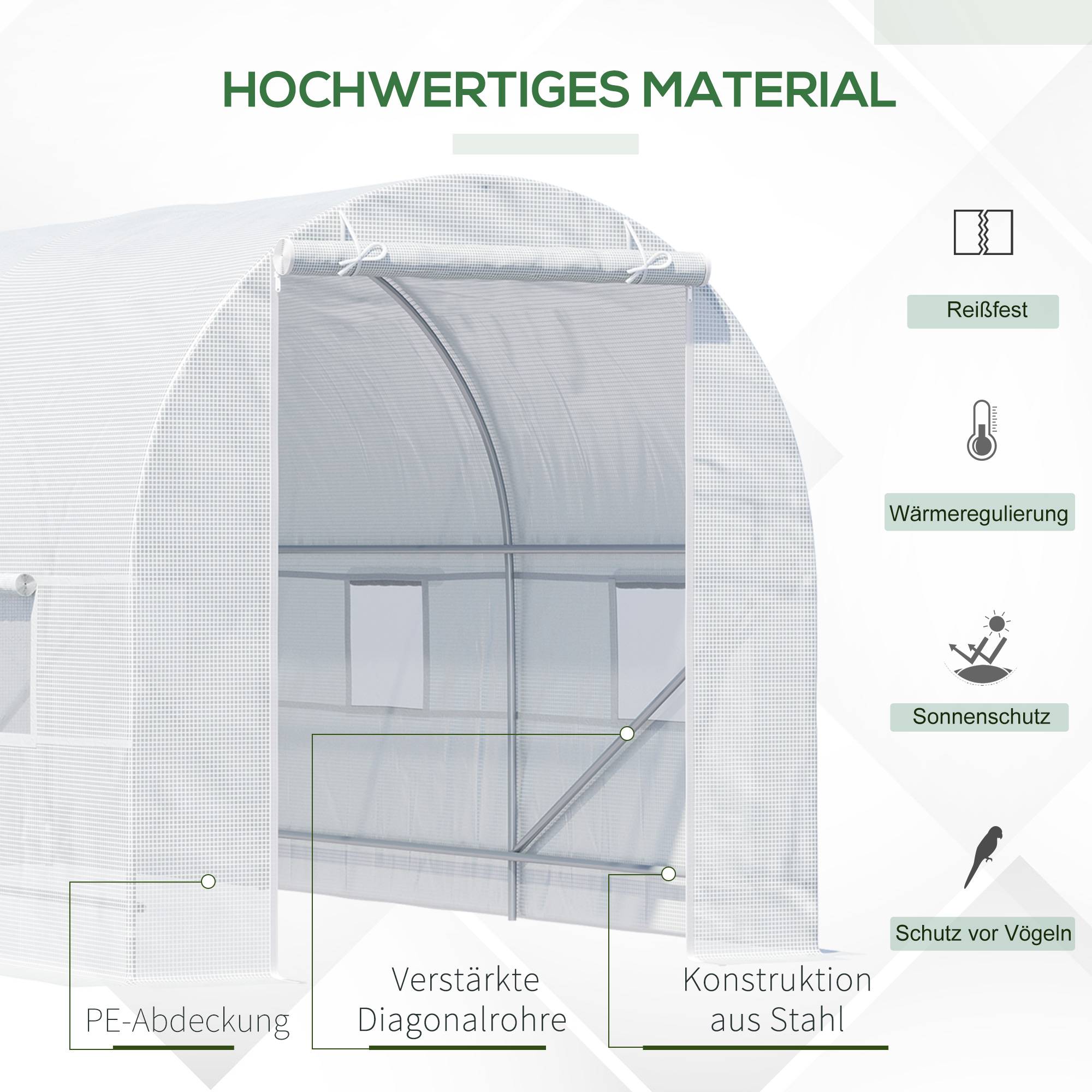 ComfortXL - Serre Tunnel de Jardin 9m² Acier PE Blanc 6 Fenêtres Aération 445x200x200cm - ComfortXL Outdoor Living - Image 5