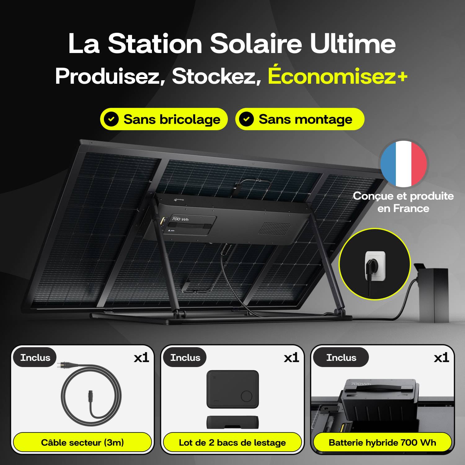 Sunology PLAY Max - Panneau solaire 450W bifacial avec batterie hybride & modulaire 700Wh – Station solaire livrée totalement assemblée - Image 2