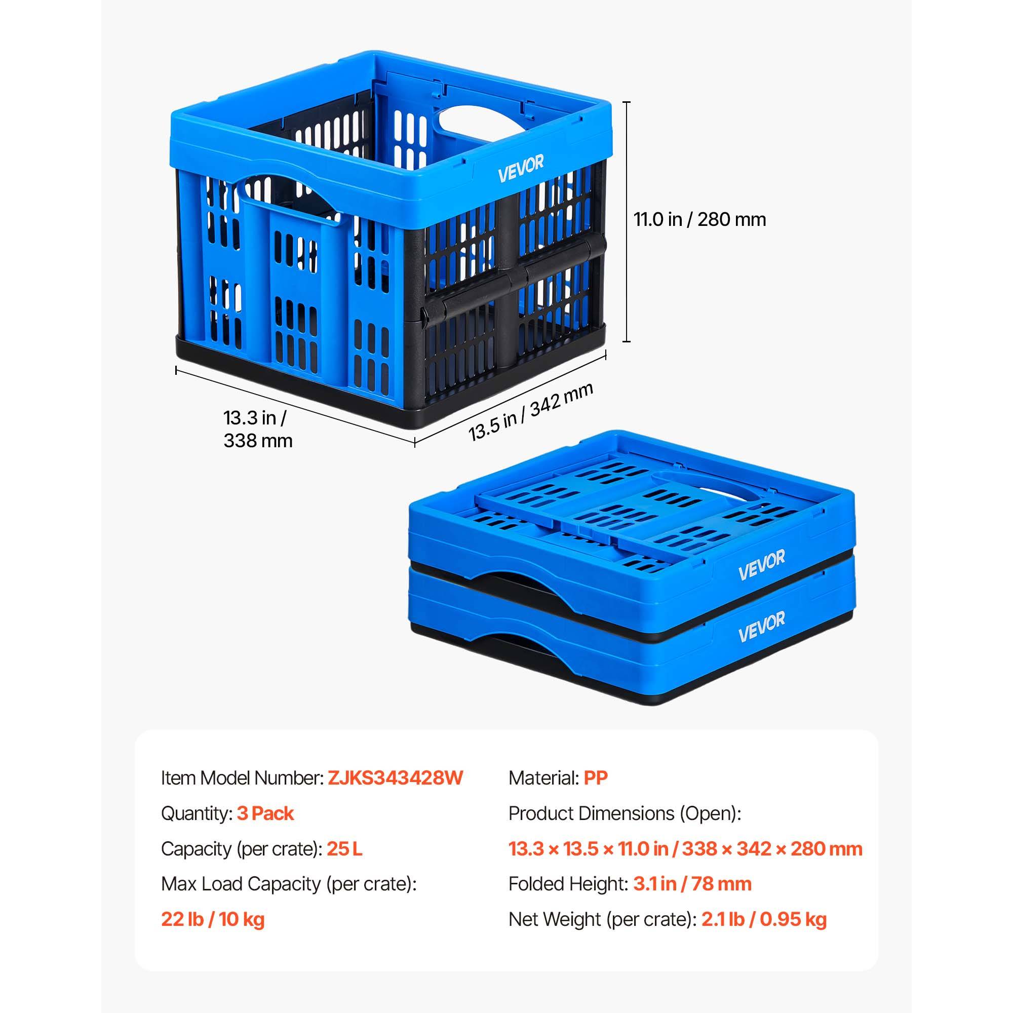 Vevor - Vevor Caisse Plastique Pliable 25 L Lot De 3 Cagette Empilable Rangement Maison - Image 6