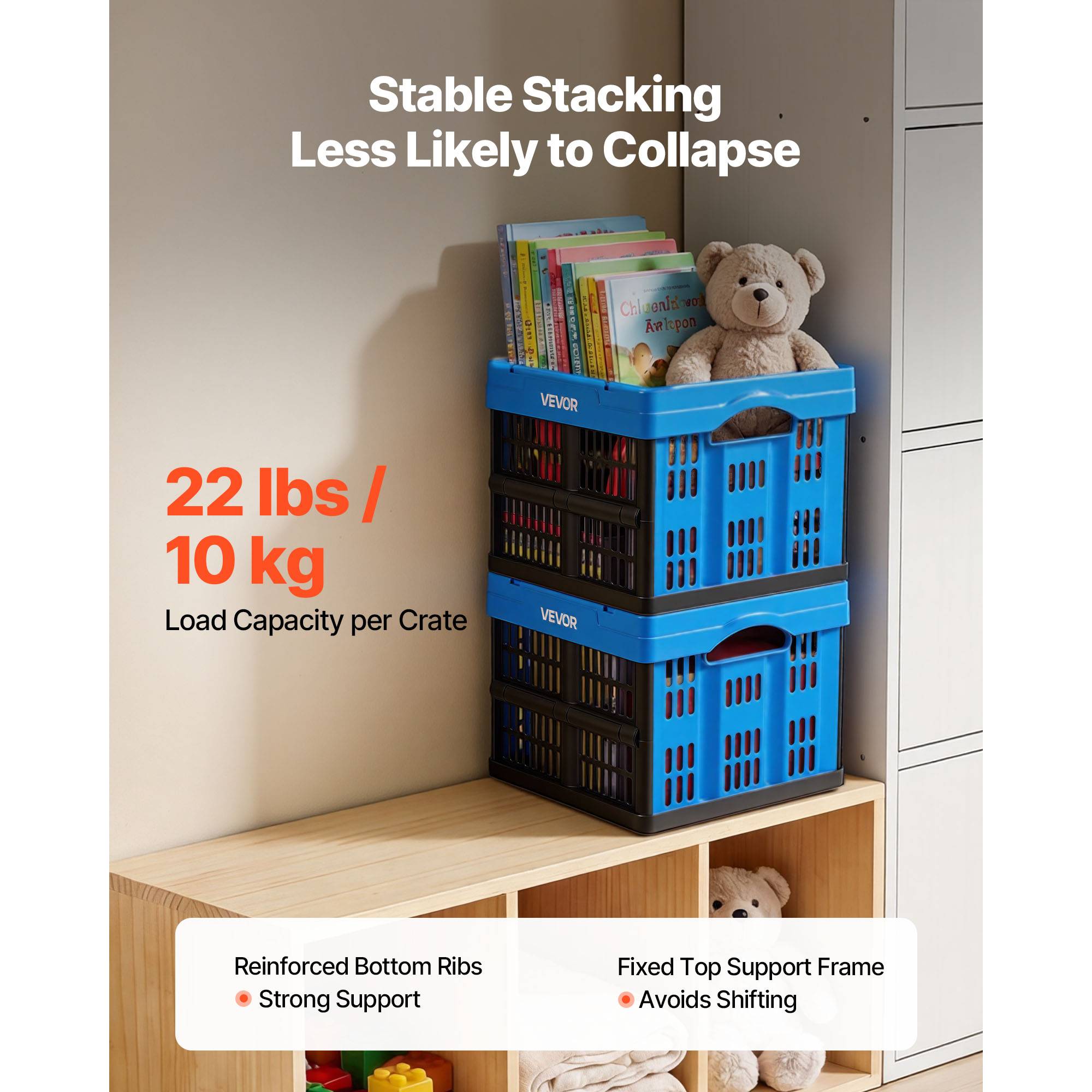 Vevor - Vevor Caisse Plastique Pliable 25 L Lot De 3 Cagette Empilable Rangement Maison - Image 2