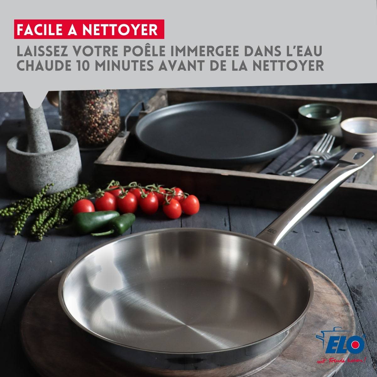 Poêle à frire 32 cm en inox 18/10 et couvercle en verre Elo Profi Therm - Image 6