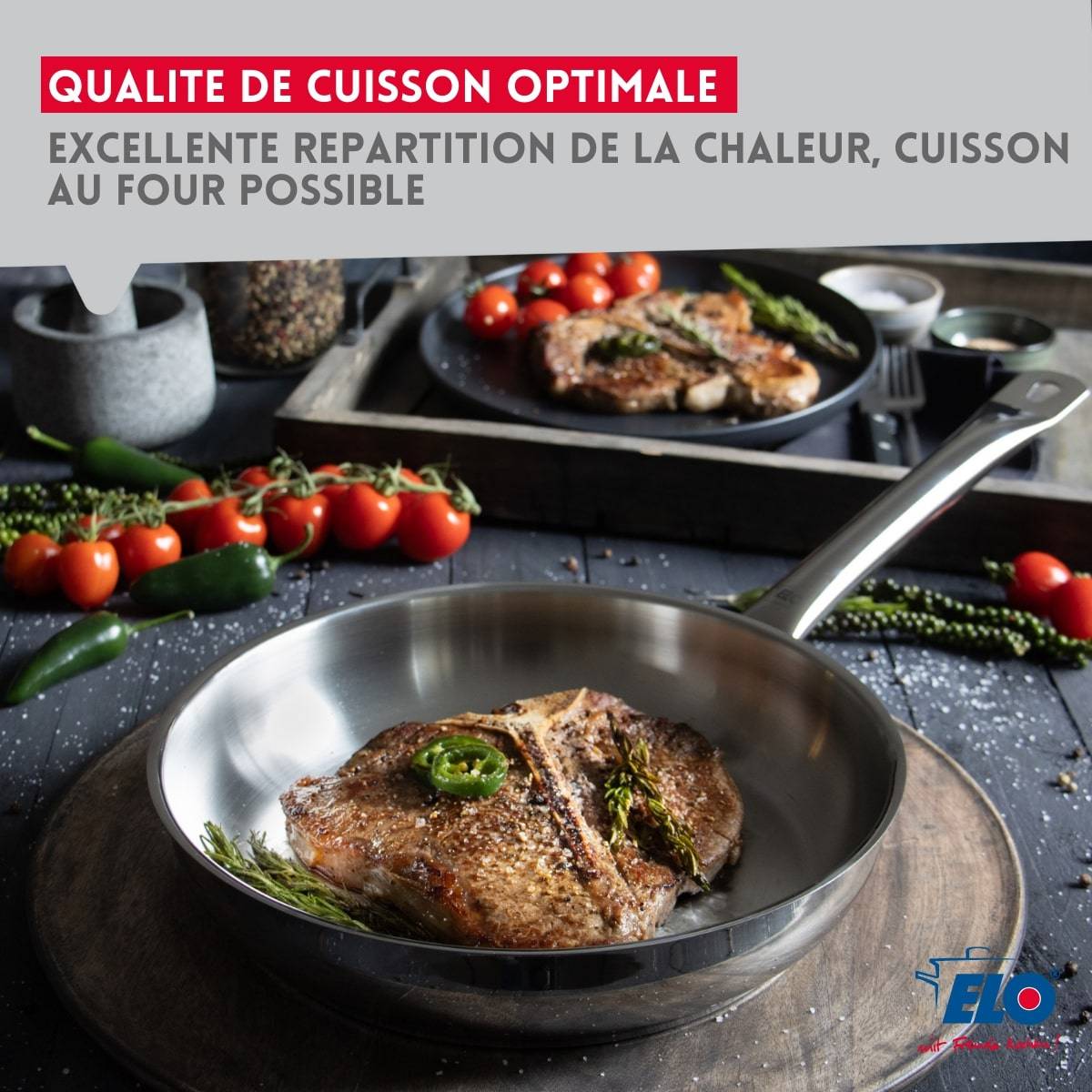 Poêle à frire 32 cm en inox 18/10 et couvercle en verre Elo Profi Therm - Image 5